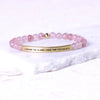 Custom Engraved Natural Stone Bracelet with Stainless Steel 3D curved Bar and Bead - Gold