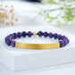 Custom Engraved Natural Stone Bracelet with Stainless Steel 3D curved Bar and Bead - Gold