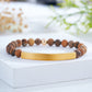 Custom Engraved Natural Stone Bracelet with Stainless Steel 3D curved Bar and Bead - Gold