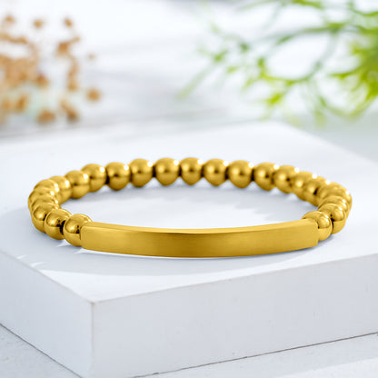 Custom Engraved Natural Stone Bracelet with Stainless Steel 3D curved Bar and Bead - Gold
