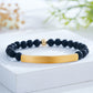 Custom Engraved Natural Stone Bracelet with Stainless Steel 3D curved Bar and Bead - Gold