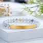 Custom Engraved Natural Stone Bracelet with Stainless Steel 3D curved Bar and Bead - Gold