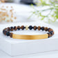 Custom Engraved Natural Stone Bracelet with Stainless Steel 3D curved Bar and Bead - Gold