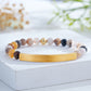 Custom Engraved Natural Stone Bracelet with Stainless Steel 3D curved Bar and Bead - Gold