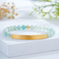 Custom Engraved Natural Stone Bracelet with Stainless Steel 3D curved Bar and Bead - Gold