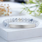 Custom Engraved Natural Stone Bracelet with Stainless Steel 3D curved Bar and Bead - Silver