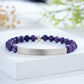 Custom Engraved Natural Stone Bracelet with Stainless Steel 3D curved Bar and Bead - Silver