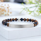 Custom Engraved Natural Stone Bracelet with Stainless Steel 3D curved Bar and Bead - Silver