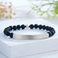 Custom Engraved Natural Stone Bracelet with Stainless Steel 3D curved Bar and Bead - Silver