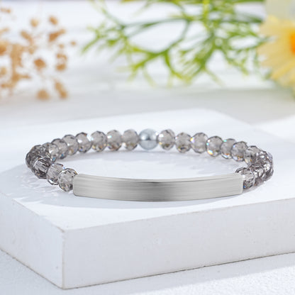 Custom Engraved Natural Stone Bracelet with Stainless Steel 3D curved Bar and Bead - Silver