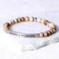 Custom Engraved Natural Stone Bracelet with Stainless Steel 3D curved Bar and Bead - Silver