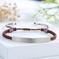 Custom Engraved Woven Bracelet with Stainless Steel 3D Rectangular Bar - Silver