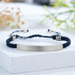 Custom Engraved Woven Bracelet with Stainless Steel 3D Rectangular Bar - Silver