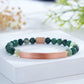 Custom Engraved Natural Stone Bracelet with Stainless Steel 3D Rectangular Bar - Rose Gold