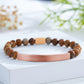 Custom Engraved Natural Stone Bracelet with Stainless Steel 3D Rectangular Bar - Rose Gold