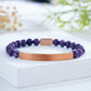 Custom Engraved Natural Stone Bracelet with Stainless Steel 3D Rectangular Bar - Rose Gold