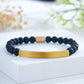 Custom Engraved Natural Stone Bracelet with Stainless Steel 3D Rectangular Bar - Gold