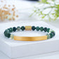 Custom Engraved Natural Stone Bracelet with Stainless Steel 3D Rectangular Bar - Gold