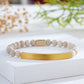 Custom Engraved Natural Stone Bracelet with Stainless Steel 3D Rectangular Bar - Gold