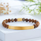 Custom Engraved Natural Stone Bracelet with Stainless Steel 3D Rectangular Bar - Gold