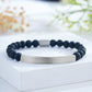Custom Engraved Natural Stone Bracelet with Stainless Steel 3D Rectangular Bar - Silver