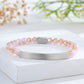 Custom Engraved Natural Stone Bracelet with Stainless Steel 3D Rectangular Bar - Silver