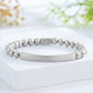 Custom Engraved Natural Stone Bracelet with Stainless Steel 3D Rectangular Bar - Silver