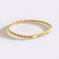 Custom Engraved Natural Stone Bracelet with Stainless Steel 3D Rectangular Bar - Gold