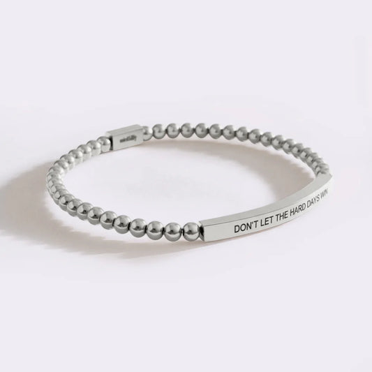 Custom Engraved Natural Stone Bracelet with Stainless Steel 3D Rectangular Bar - Silver