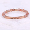 Custom Engraved Natural Stone Bracelet with Stainless Steel 3D Rectangular Bar - Rose Gold