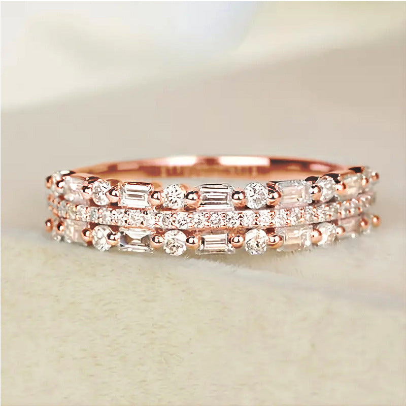 Trendy multi-layered cubic zirconia ring