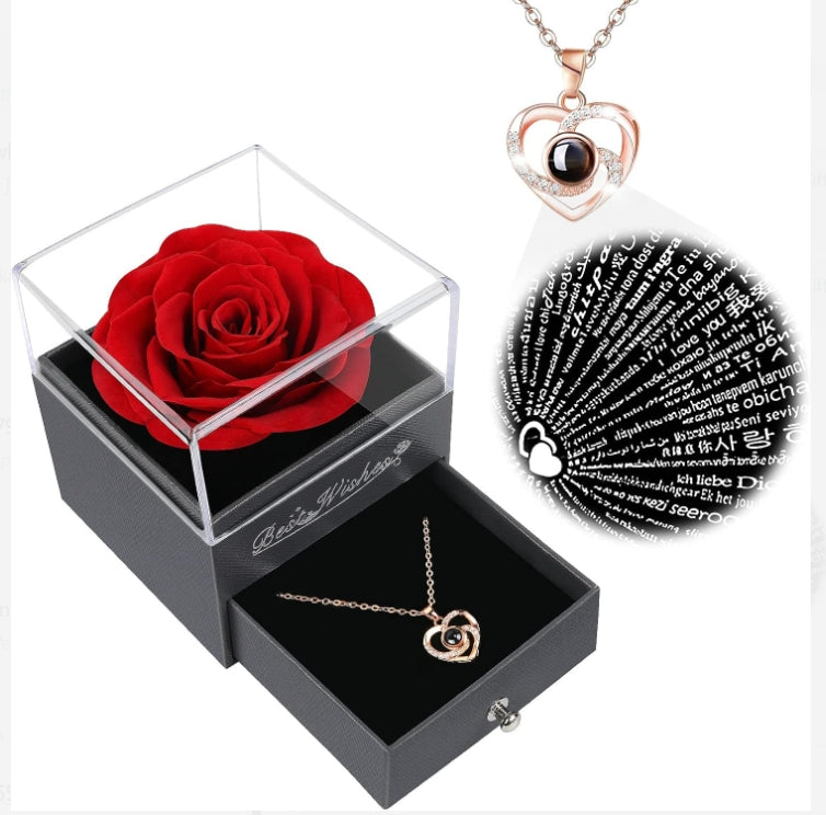 Hollow zircon heart necklace with rose box