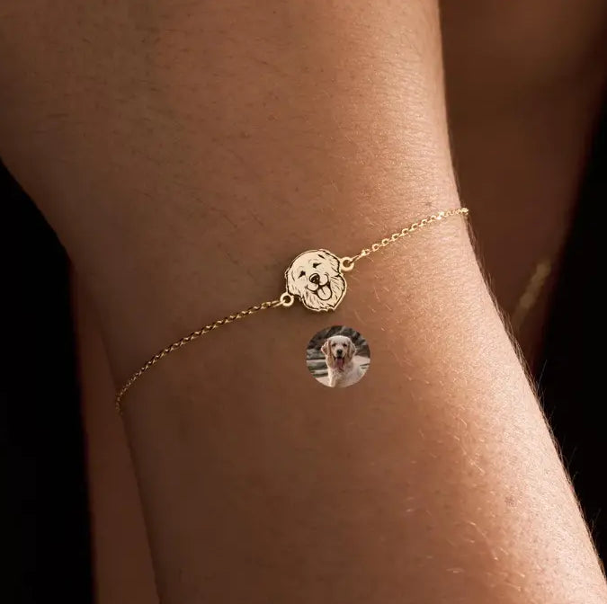 Custom Pet Face Portrait Bracelet with Name