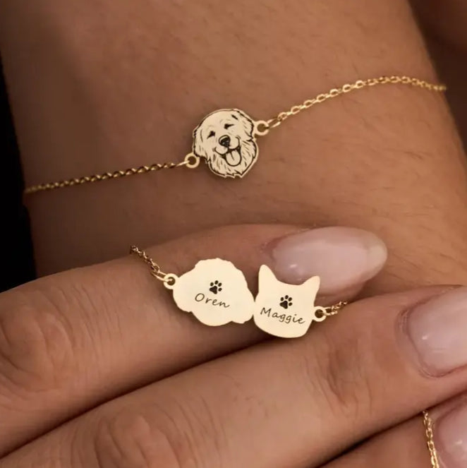 Custom Pet Face Portrait Bracelet with Name