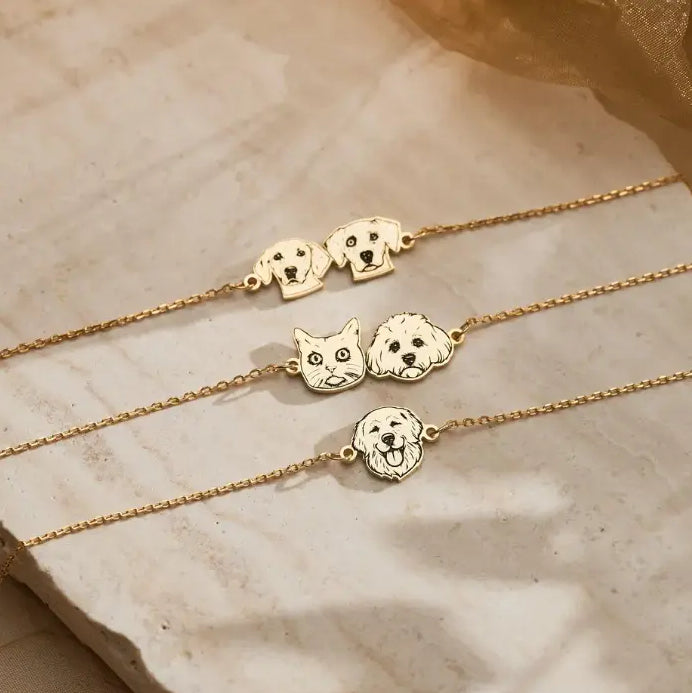 Custom Pet Face Portrait Bracelet with Name