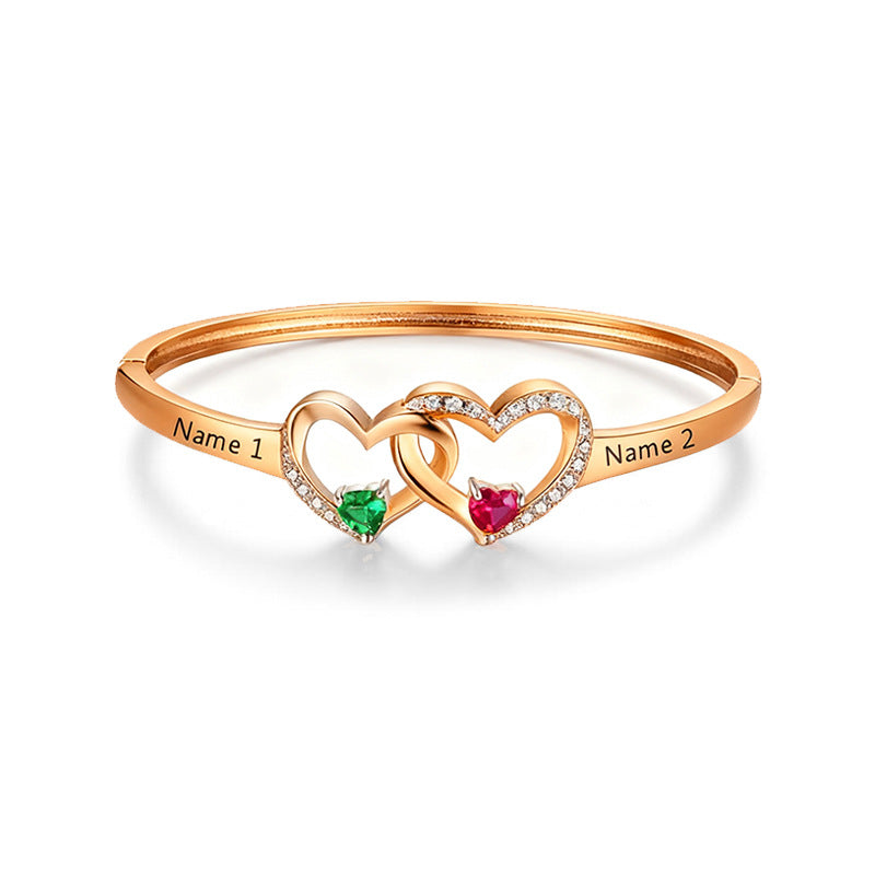 Personalized Heart Couple Birthstone Bracelet