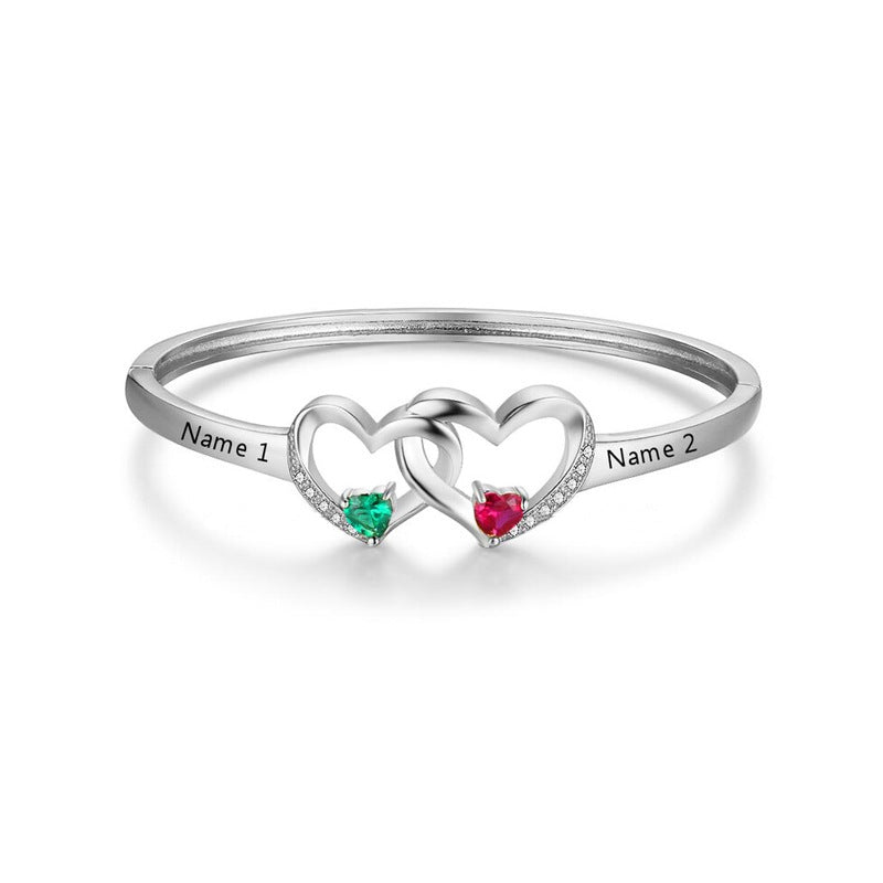 Personalized Heart Couple Birthstone Bracelet