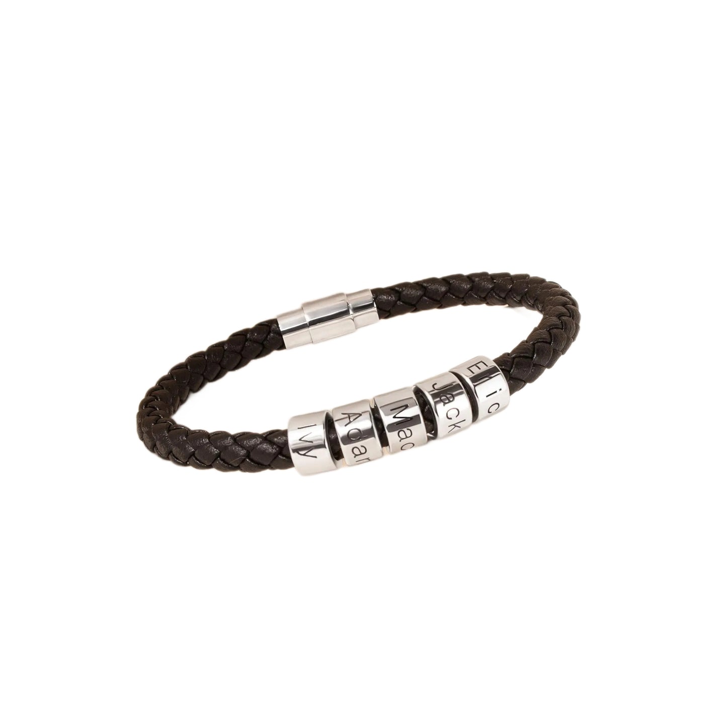 Personalized Leather Bracelet with Stainless Steel Beads