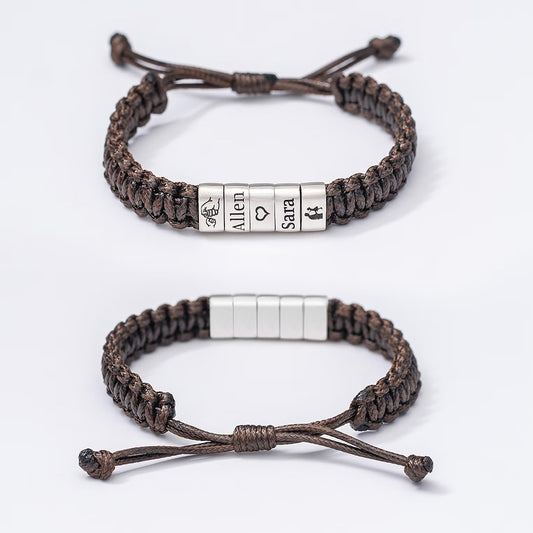 Personalized Braided Rope Bracelet with Stainless Steel Bead