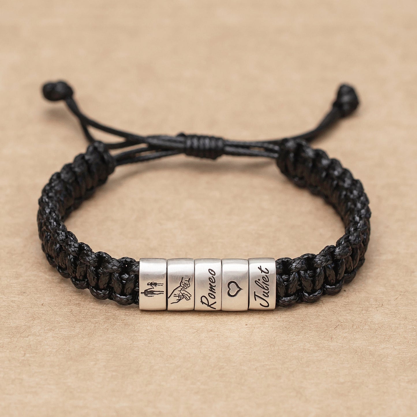 Personalized Braided Rope Bracelet with Stainless Steel Bead