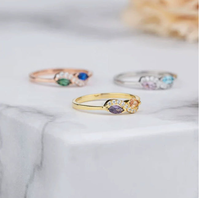 Custom text with birthstone ring