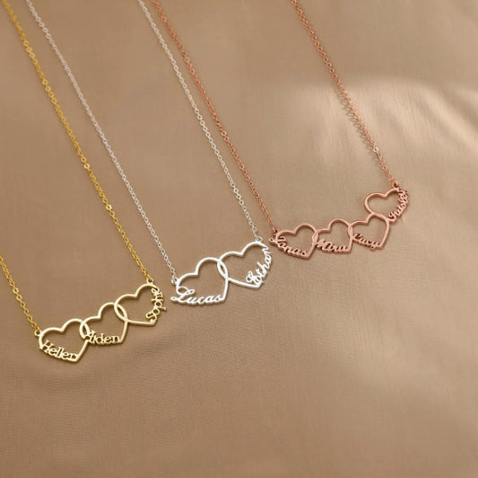 Family Name Necklace with Heart, Multiple Heart Necklace, Kids Name Necklace for Mom, Personalized Necklace, Mother's Day Gift for Wife