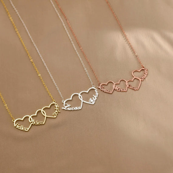 Family Name Necklace with Heart, Multiple Heart Necklace, Kids Name Necklace for Mom, Personalized Necklace, Mother's Day Gift for Wife