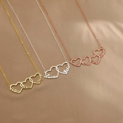 Family Name Necklace with Heart, Multiple Heart Necklace, Kids Name Necklace for Mom, Personalized Necklace, Mother's Day Gift for Wife