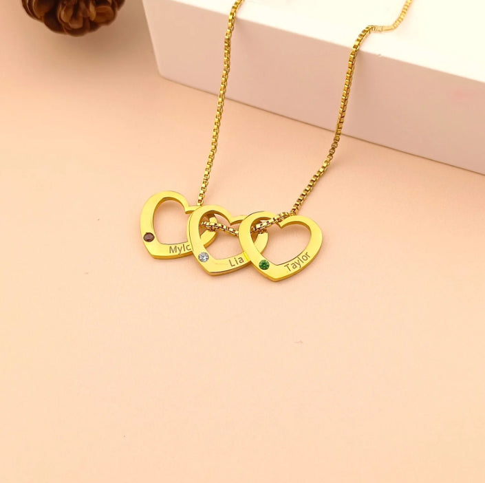 Personalized Name Necklace • Custom Necklace with Birthstone • Birthstone Necklace • Heart Necklace • Gift for Mom