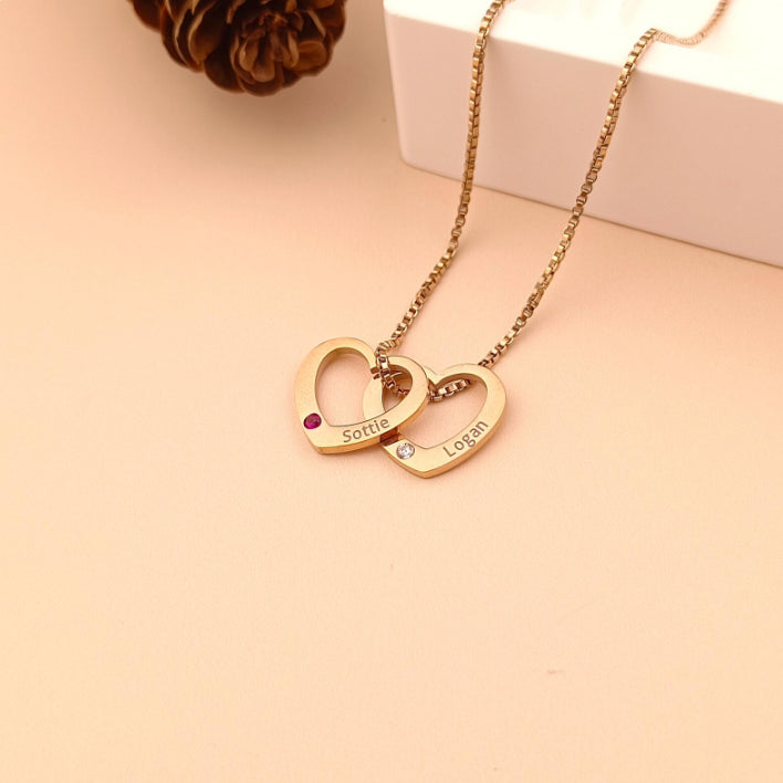 Personalized Name Necklace • Custom Necklace with Birthstone • Birthstone Necklace • Heart Necklace • Gift for Mom