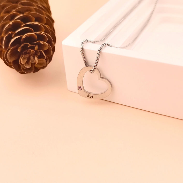 Personalized Name Necklace • Custom Necklace with Birthstone • Birthstone Necklace • Heart Necklace • Gift for Mom