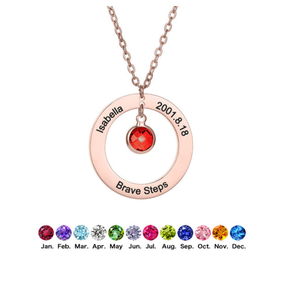 Mom Birthstone Necklace, Personalized Gift for Her, Multiple Birthstone Grandma Necklace, Circle Name Pendant, Birthday gift For Mom