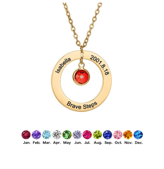 Mom Birthstone Necklace, Personalized Gift for Her, Multiple Birthstone Grandma Necklace, Circle Name Pendant, Birthday gift For Mom