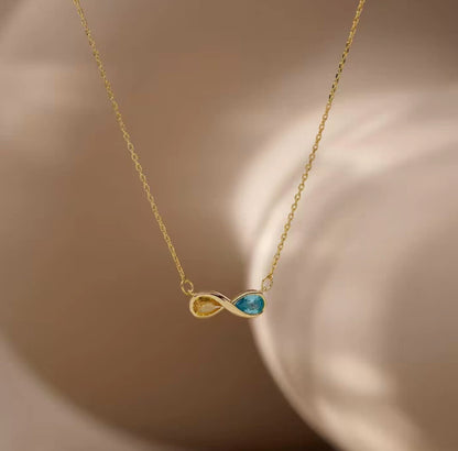 Infinity Birthstone Necklace, Dainty Infinity Heart Jewelry, Two Birthstone Necklace, Symbol of Love Jewelry